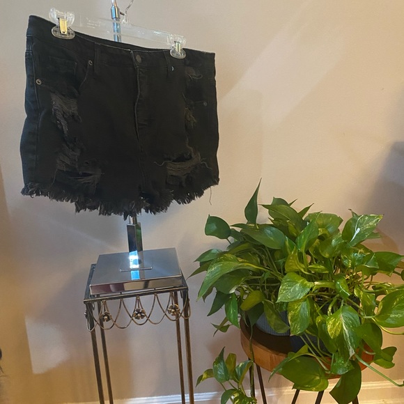 Black High Waisted Jean Shorts - Picture 2 of 7